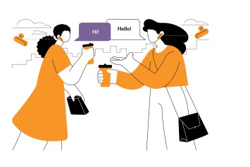 An illustration of two people meeting, greeting each other. 